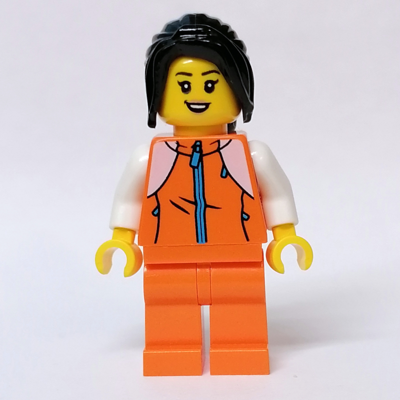 LEGO Orange Torso, Orange Legs, Black Hair (fig-011897)