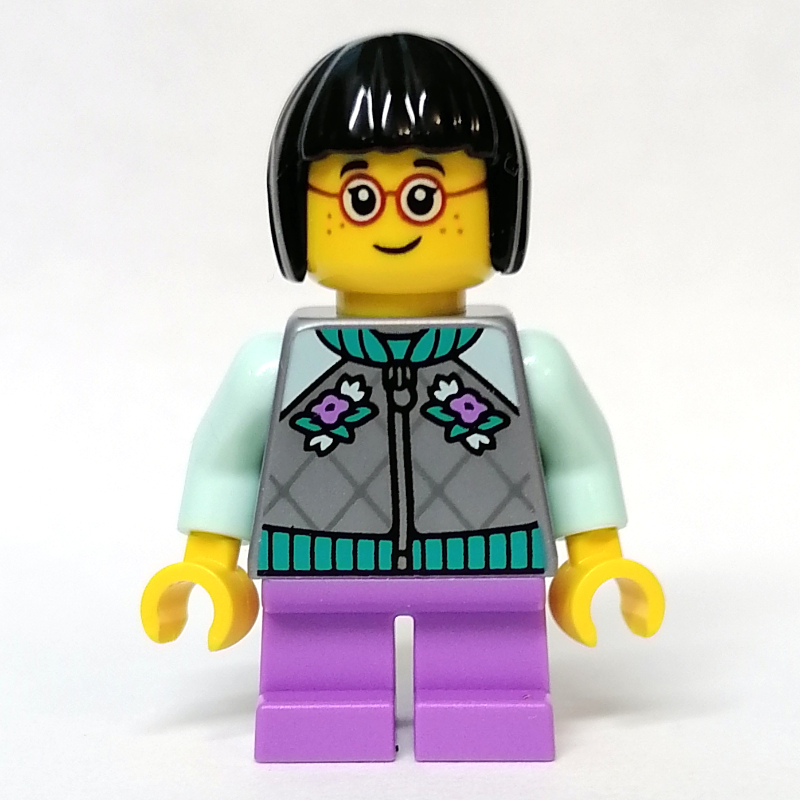 LEGO Kid - Flat Silver Torso, Medium Lavender Legs, Black Hair (fig-011900)