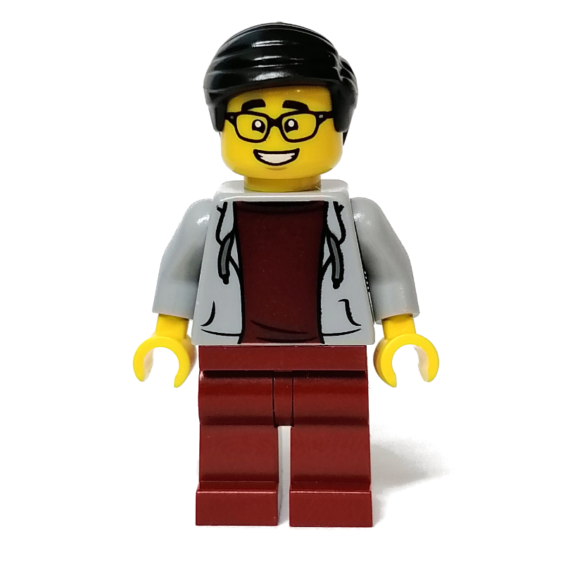 LEGO Light Bluish Gray Torso, Dark Red Legs, Black Hair (fig-011902)