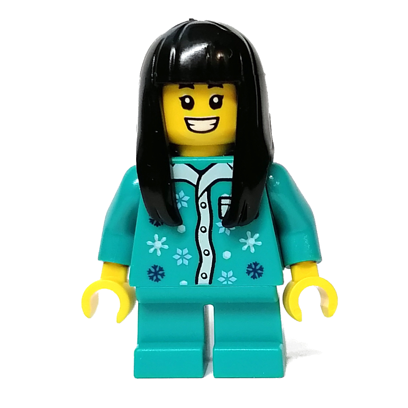 LEGO Kid - Dark Turquoise Torso and Legs, Long Black Hair (fig-011903)