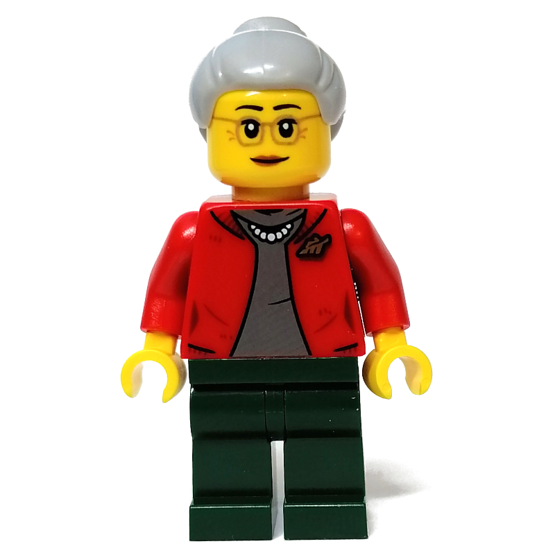 LEGO Red Torso, Dark Green Legs, Light Bluish Grey Hair (fig-011905)