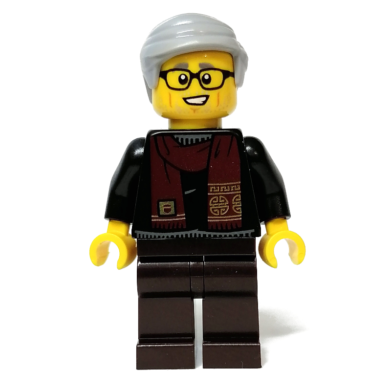 LEGO Black Torso, Dark Brown Legs, Light Bluish Grey Hair (fig-011906)