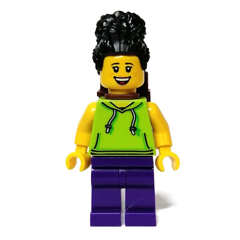 LEGO Woman, Lime Torso, Dark Purple Legs, Black Hair (fig-011911)