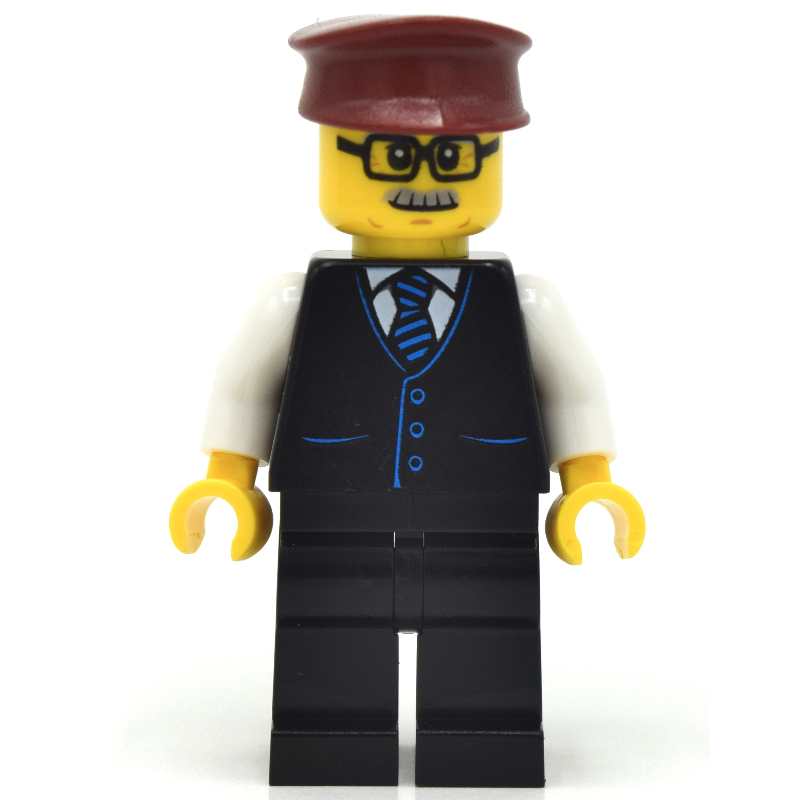 LEGO Train Driver, Black Suit, Dark Red Hat (fig-011921)