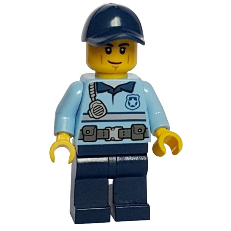 LEGO Police Officer - Justin Justice - Bright Light Blue Shirt, Dark Blue Legs, Dark Blue Cap (fig-011990)