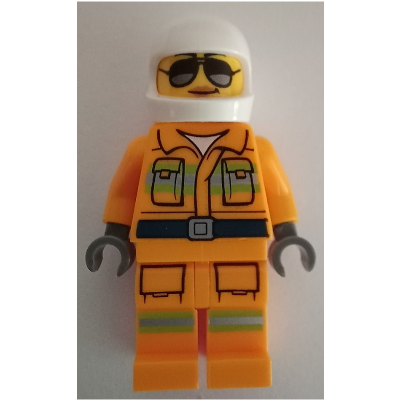 LEGO Firefighter, Bright Light Orange Fire Suit, Sunglasses, White Helmet (fig-011992)