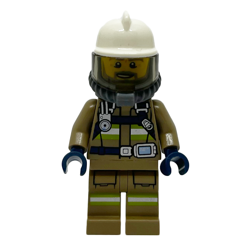 LEGO Firefighter, Dark Tan Firesuit, White Helmet, Blue Airtanks (fig-011997)