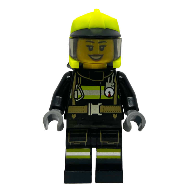 LEGO Firefighter, Black Fire Suit, Vibrant Yellow Helmet (fig-011999)
