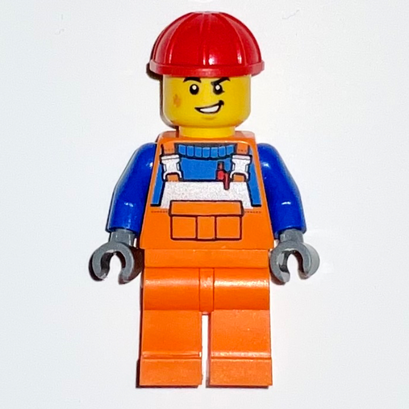 LEGO Construction Worker, Orange Overalls, Red Hard Hat (fig-012000)