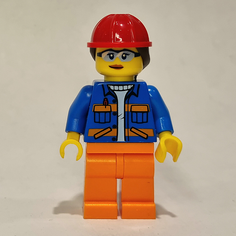 LEGO Construction Worker, Blue Jacket, Orange Legs, Red Helmet (fig-012001)