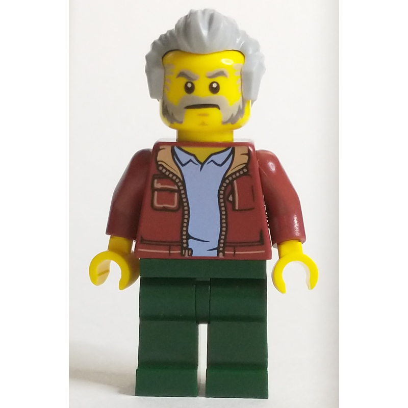 LEGO Man, Dark Red Jacket, Dark Green Legs, Light Bluish Gray Hair and Beard (fig-012014)