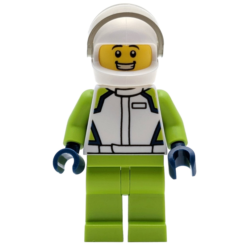 LEGO Racer, White Race Jacket, Lime Legs, White Helmet (fig-012017)