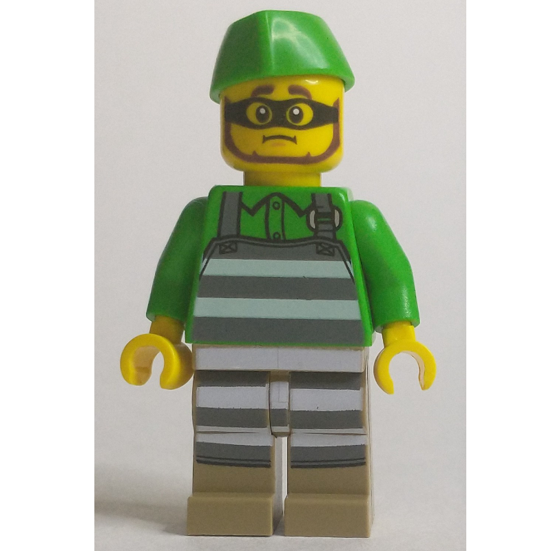 LEGO Criminal, Prison Striped Apron, Bright Green Shirt and Hat (fig-012019)