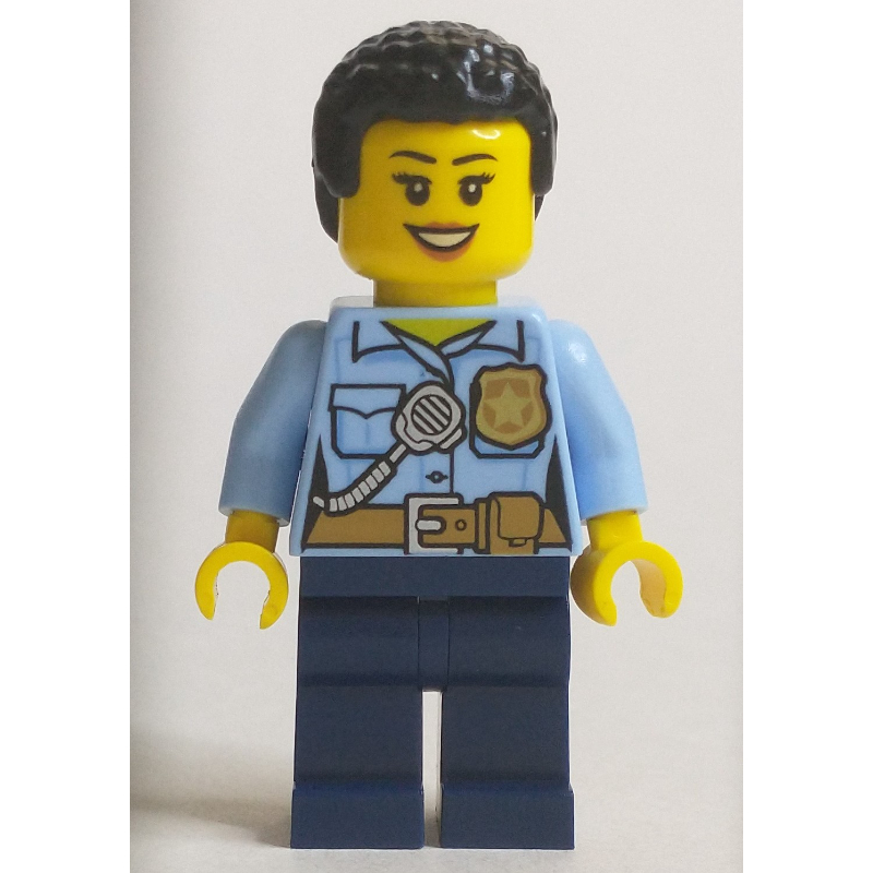LEGO Policewoman, Bright Light Blue Shirt, Short Black Hair (fig-012021)
