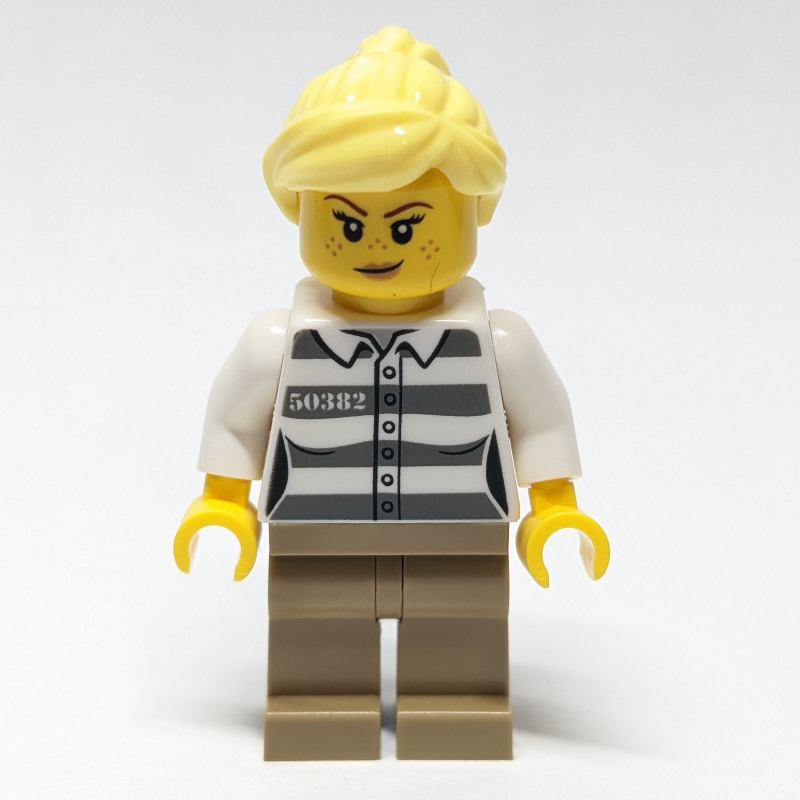 LEGO Criminal, Prison Shirt, Dark Tan Legs, Bright Light Yellow Hair (fig-012023)