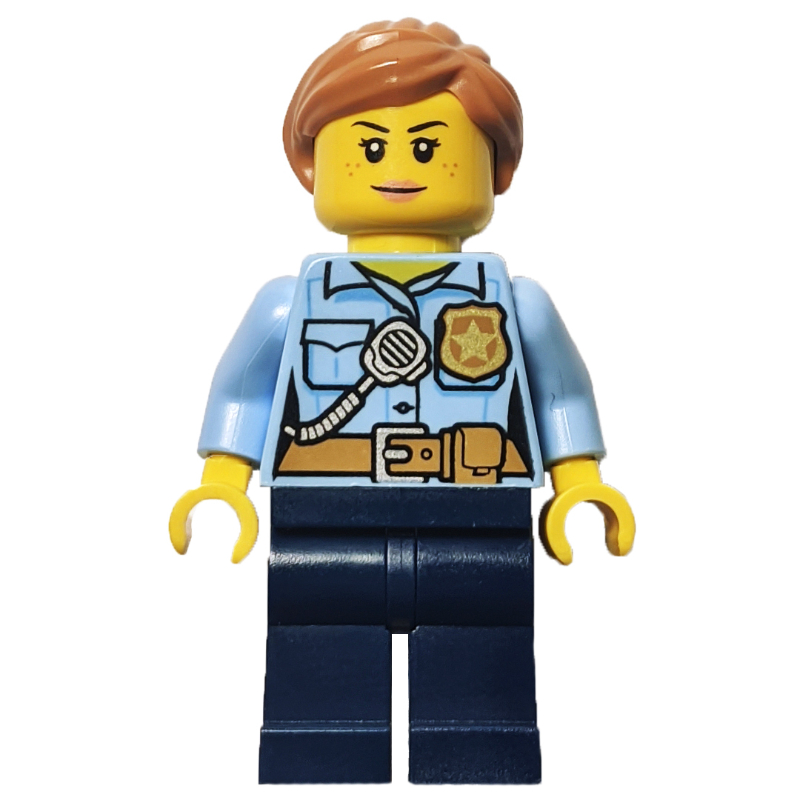 LEGO Policewoman, Bright Light Blue Shirt, Dark Blue Legs, Medium Nougat Hair (fig-012030)