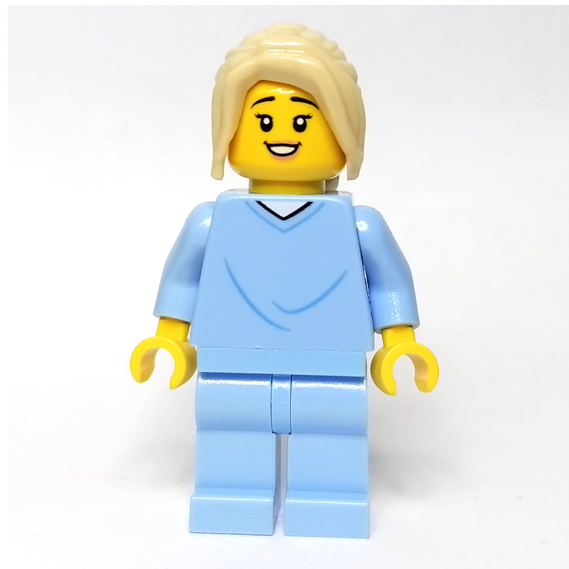 LEGO Woman, Bright Light Blue Hospital Gown, Tan Hair (fig-012043)