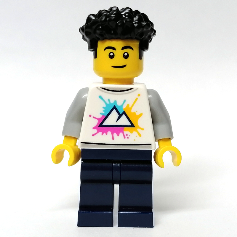 LEGO Man, White Shirt, Dark Blue Legs, Black Hair (fig-012045)