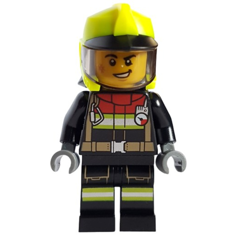 LEGO Firefighter, Black Fire Suit, Vibrant Yellow Helmet (fig-012056)