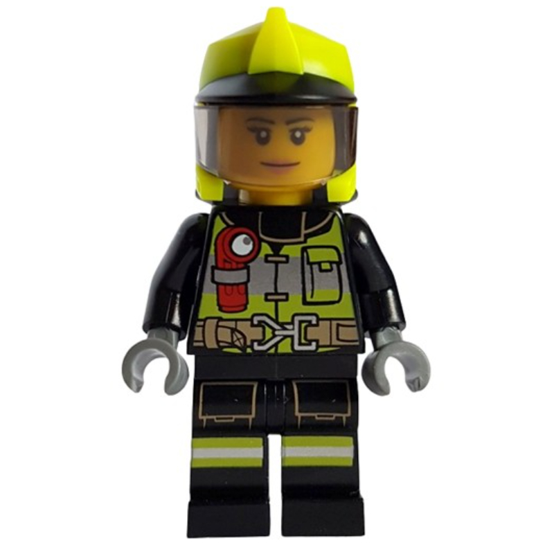 LEGO Firefighter, Black Fire Suit, Vibrant Yellow Helmet (fig-012058)