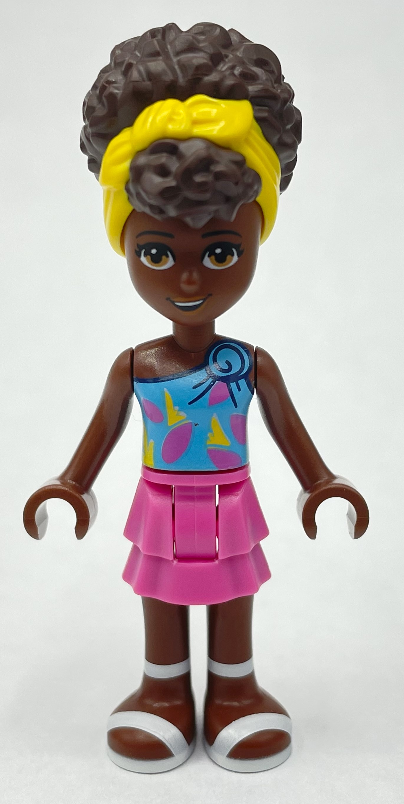 LEGO Nandi - Medium Azure Top, Dark Pink Skirt, Dark Brown Hair with Bandana (fig-012132)