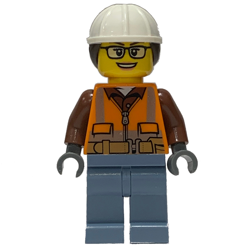 LEGO Construction Worker, Orange Safety Vest, White Hard Hat (fig-012161)