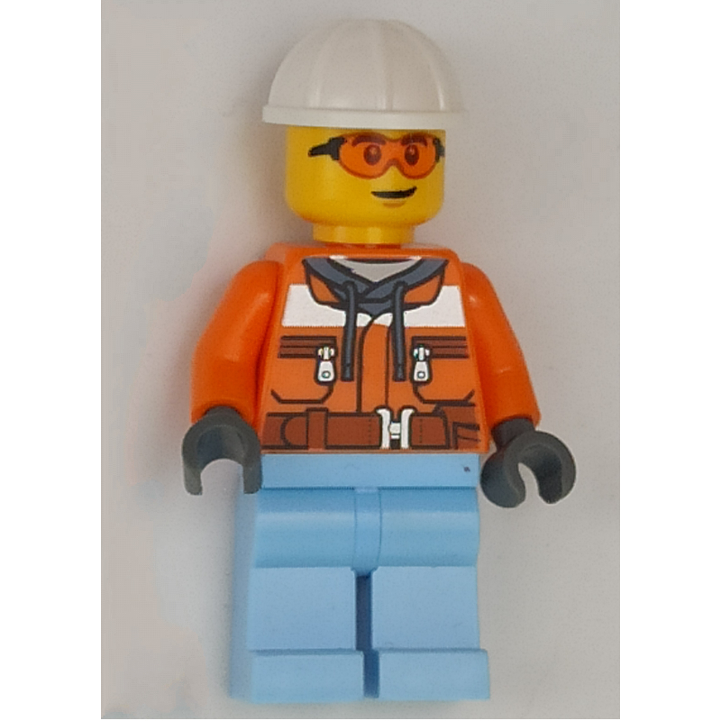 LEGO Construction Worker, Orange Safety Jacket, Bright Light Blue Legs, White Hard Hat (fig-012162)