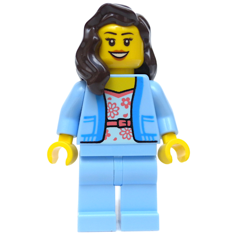 LEGO Woman, Bright Light Blue Torso and Legs, Dark Brown Hair (fig-012164)
