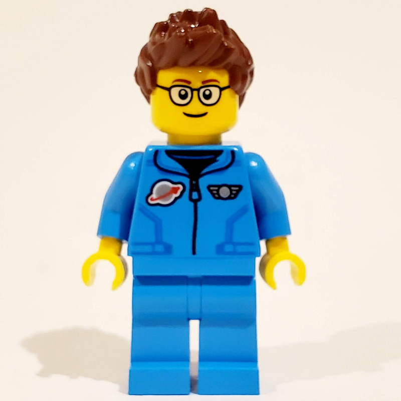 LEGO Man, Dark Azure Tracksuit with Classic Space Logo, Glasses (fig-012167)