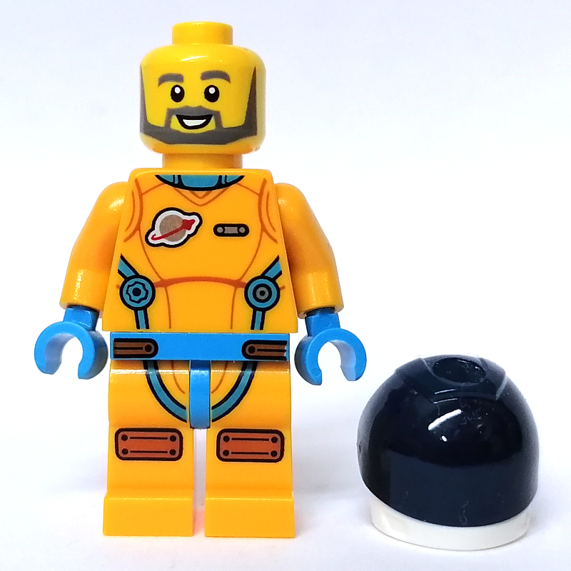 LEGO Astronaut, Male, Bright Light Orange Suit, Dark Blue Visor, Beard (fig-012173)