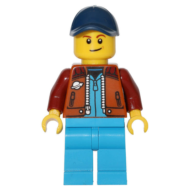 LEGO Man, Dark Orange Jacket, Dark Azure Legs, Dark Blue Cap (fig-012326)