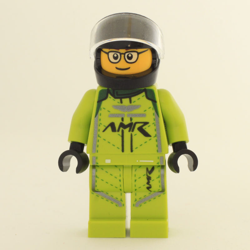 LEGO Race Driver, Lime Racing Suit, Black Helmet, Glasses (fig-012339)
