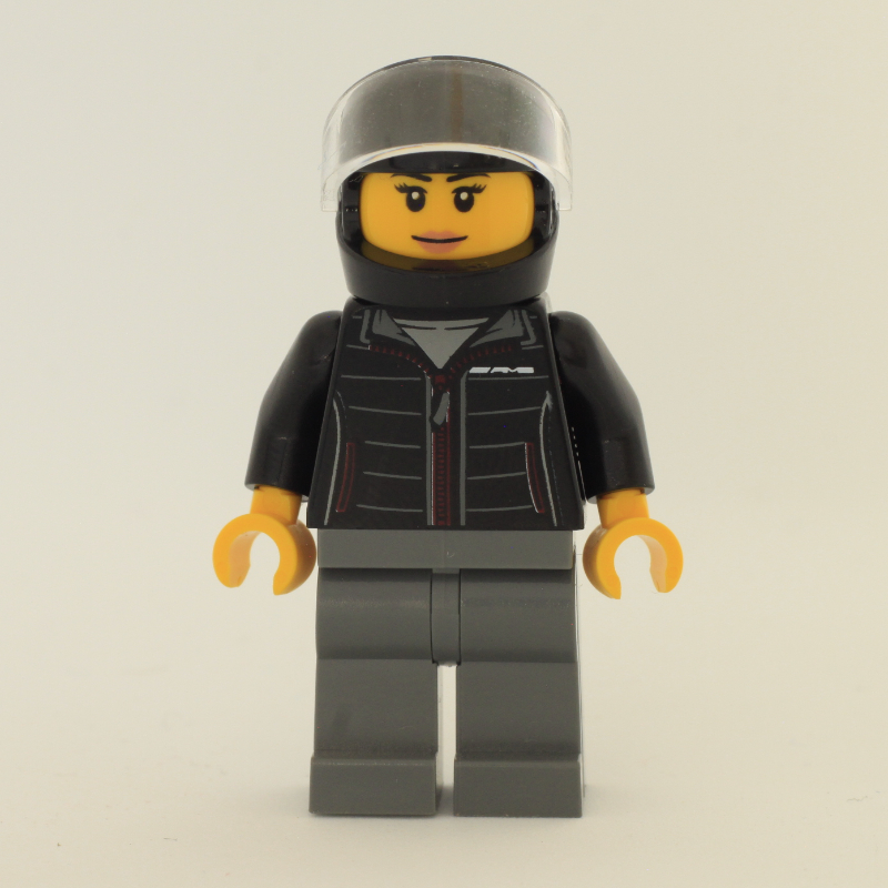 LEGO Race Driver, Black Jacket, Dark Bluish Gray Legs, Black Helmet (fig-012341)