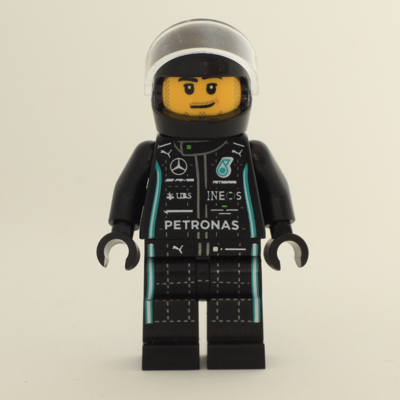 LEGO Race Driver, Black Racing Suit with Lime Trim, Black Helmet, Stubble (fig-012342)