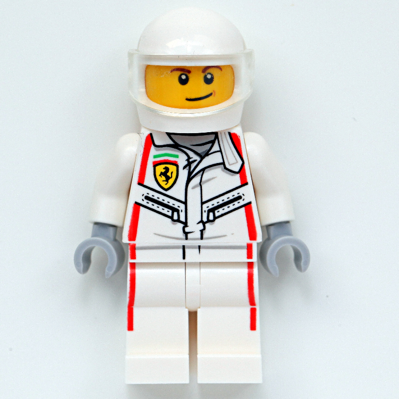 LEGO Race Driver, White Ferrari Racing Suit, White Helmet (fig-012344)