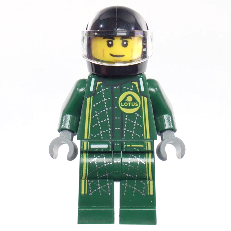 LEGO Race Driver, Dark Green Lotus Racing Suit, Black Helmet (fig-012345)