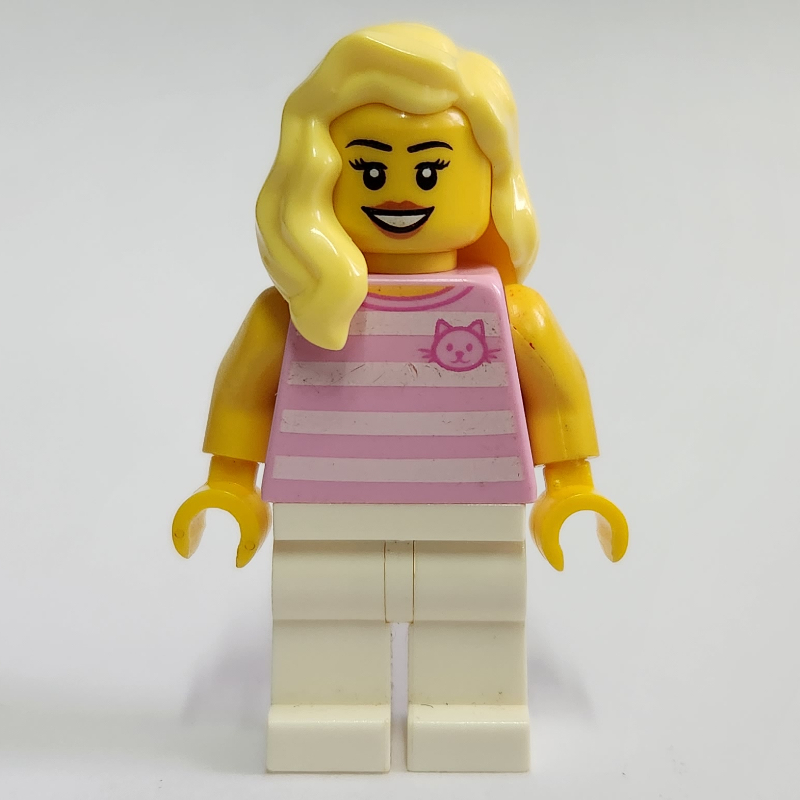 LEGO Bright Pink Torso, White Legs, Bright Light Yellow Hair (fig-012596)