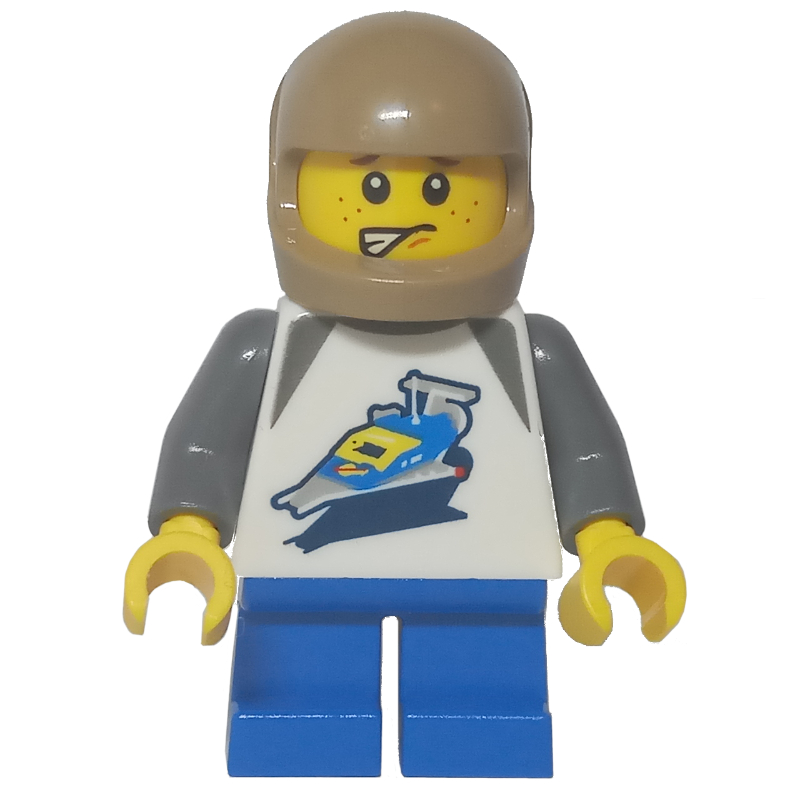 LEGO Kid - White Torso with Classic Space Ship, Blue Legs, Dark Tan Helmet (fig-012601)