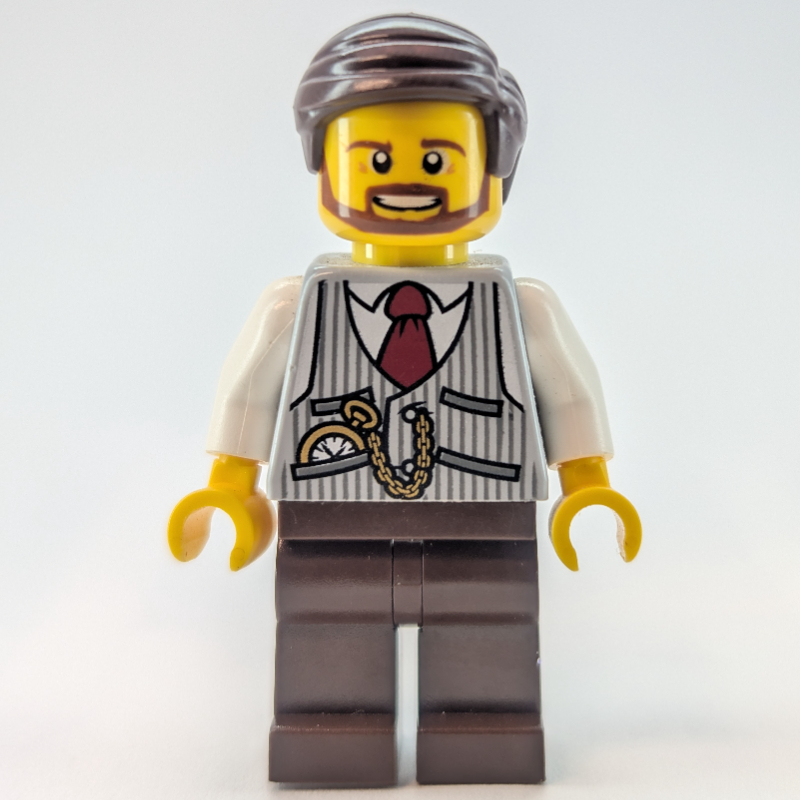 LEGO Light Bluish Grey Torso, Dark Brown Legs, Dark Brown Hair (fig-012606)