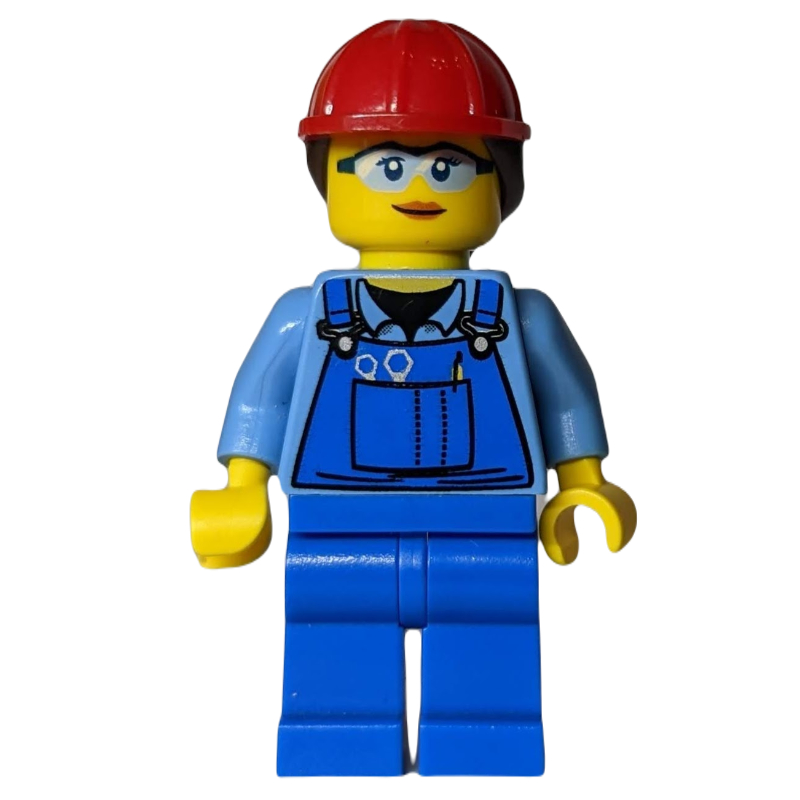 LEGO Medium Blue Torso, Blue Overall, Red Hat (fig-012608)