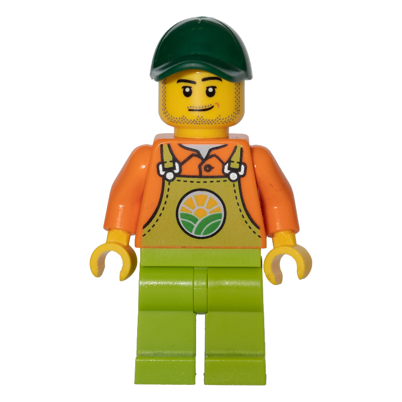 LEGO Orange Torso, Lime Overall, Dark Green Cap (fig-012612)