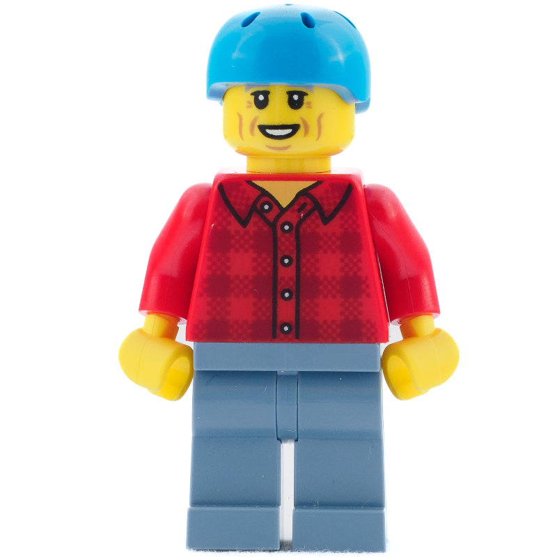 LEGO Man, Red Plaid Shirt, Dark Azure Bike Helmet (fig-012760)