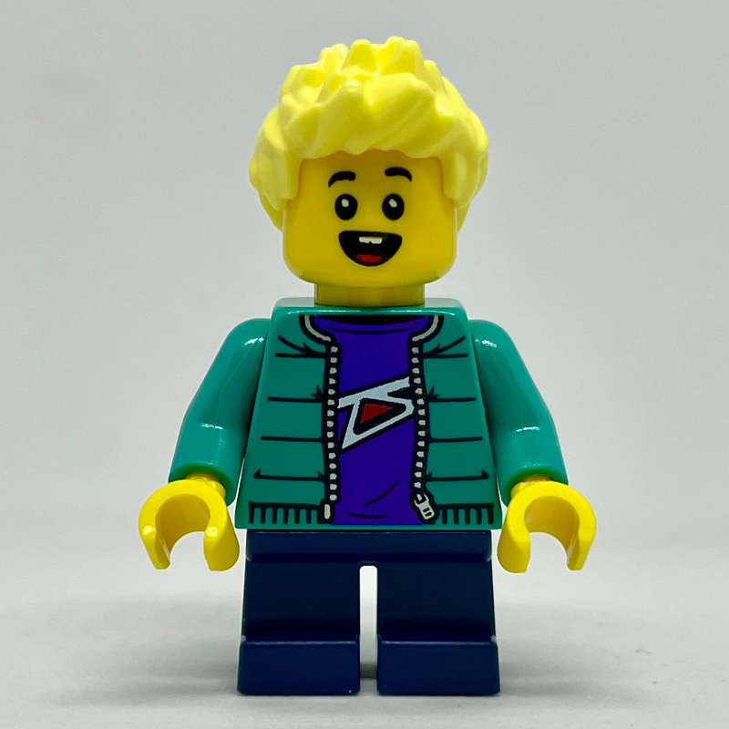 LEGO Boy, Dark Turquoise Jacket, Short Dark Blue Legs (fig-012765)