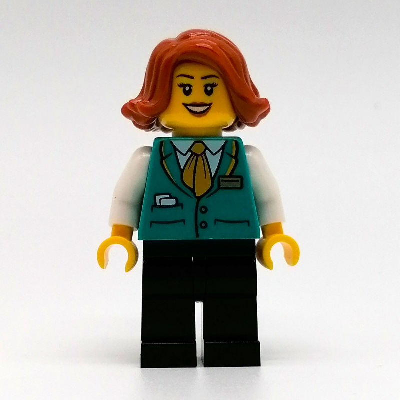 LEGO Train Station Employee, Woman, Dark Turquoise Vest, Black Legs (fig-012770)