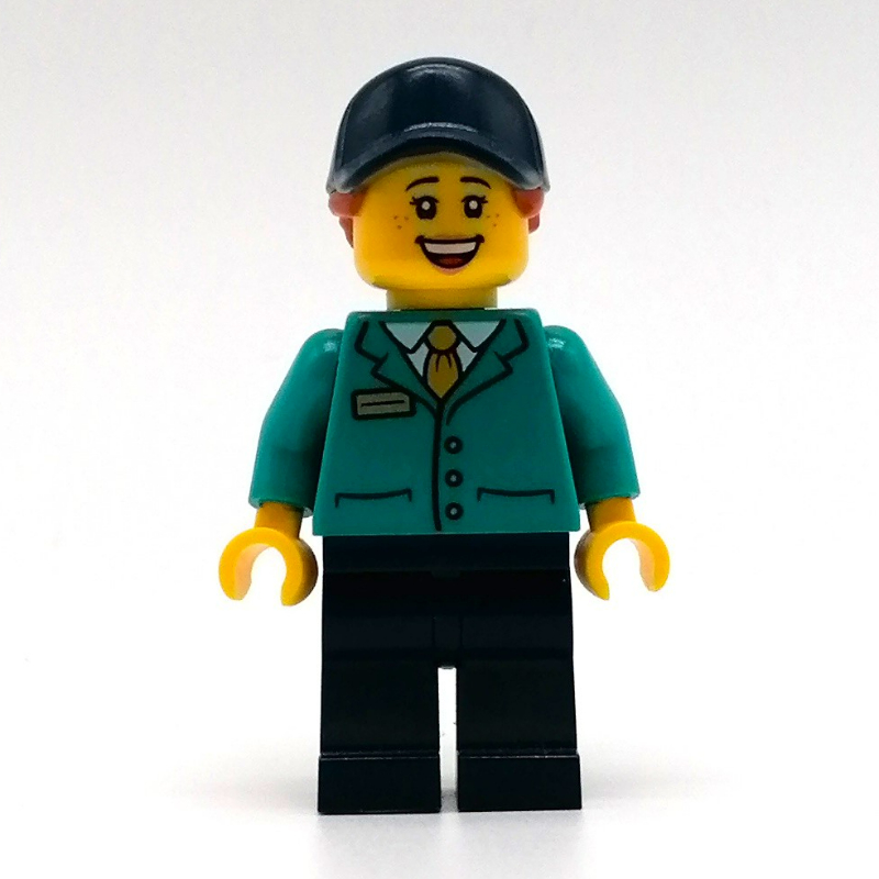 LEGO Train Station Employee, Woman, Dark Turquoise Jacket, Dark Blue Legs (fig-012771)