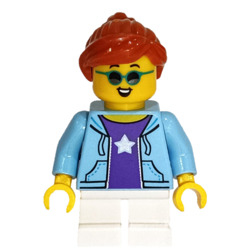 LEGO Girl, Bright Light Blue Jacket, Short White Legs, Sunglasses (fig-012776)