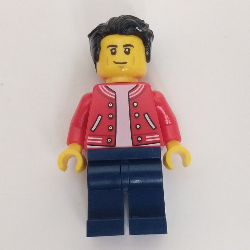 LEGO Man, Red Letterman Jacket, Dark Blue Legs (fig-012778)