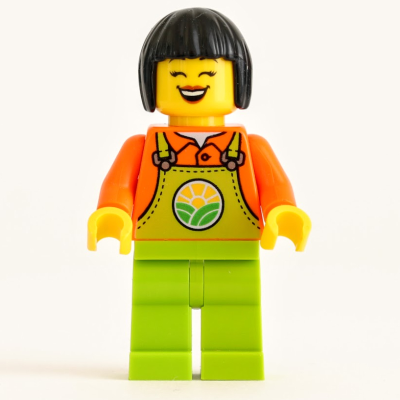 LEGO Farmer, Woman, Lime Overalls, Black Hair (fig-012780)