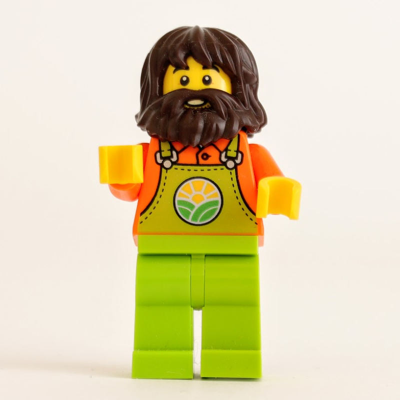 LEGO Farmer, Man, Lime Overalls, Dark Brown Hair and Beard (fig-012781)