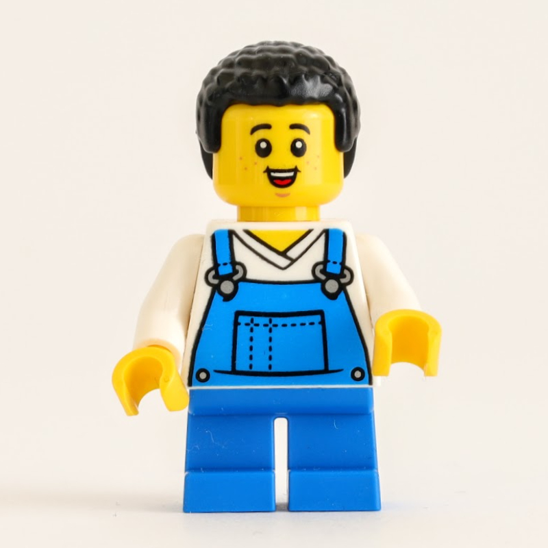 LEGO Boy, Blue Overalls, Black Hair (fig-012782)